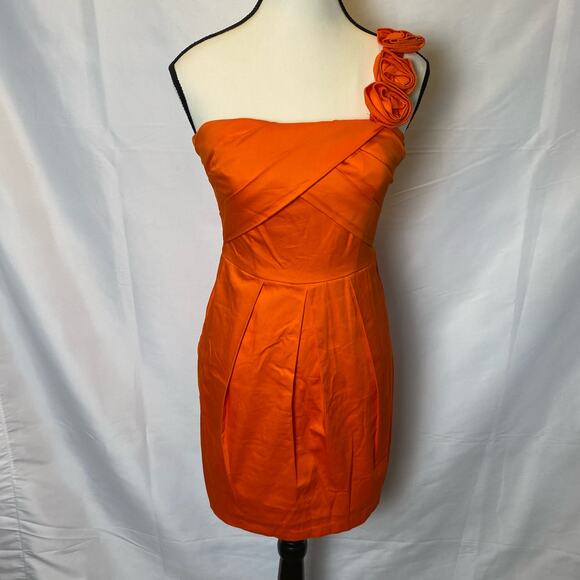 B Darlin Orange Flower One Strap Bodycon Formal Mini Dress Size 3/4 - Picture 1 of 11